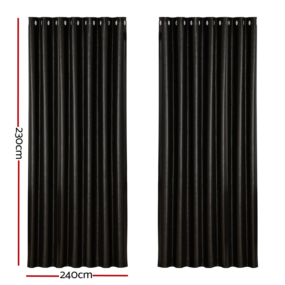 Shine Blockout Curtains Eyelet 240x230cm Black 2-Pack