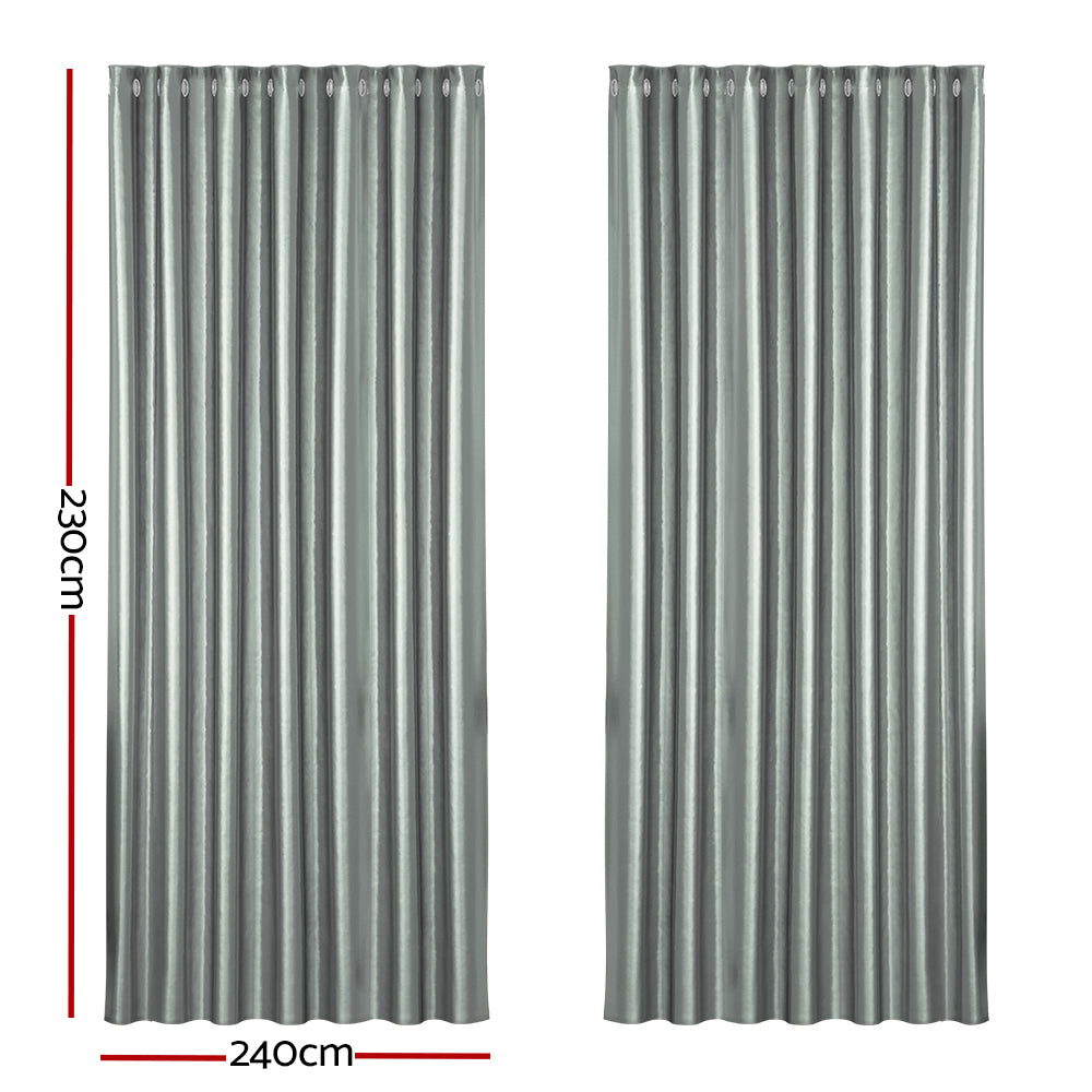 Shine 240x230cm Blockout Curtains Eyelet Grey (2 Panels)