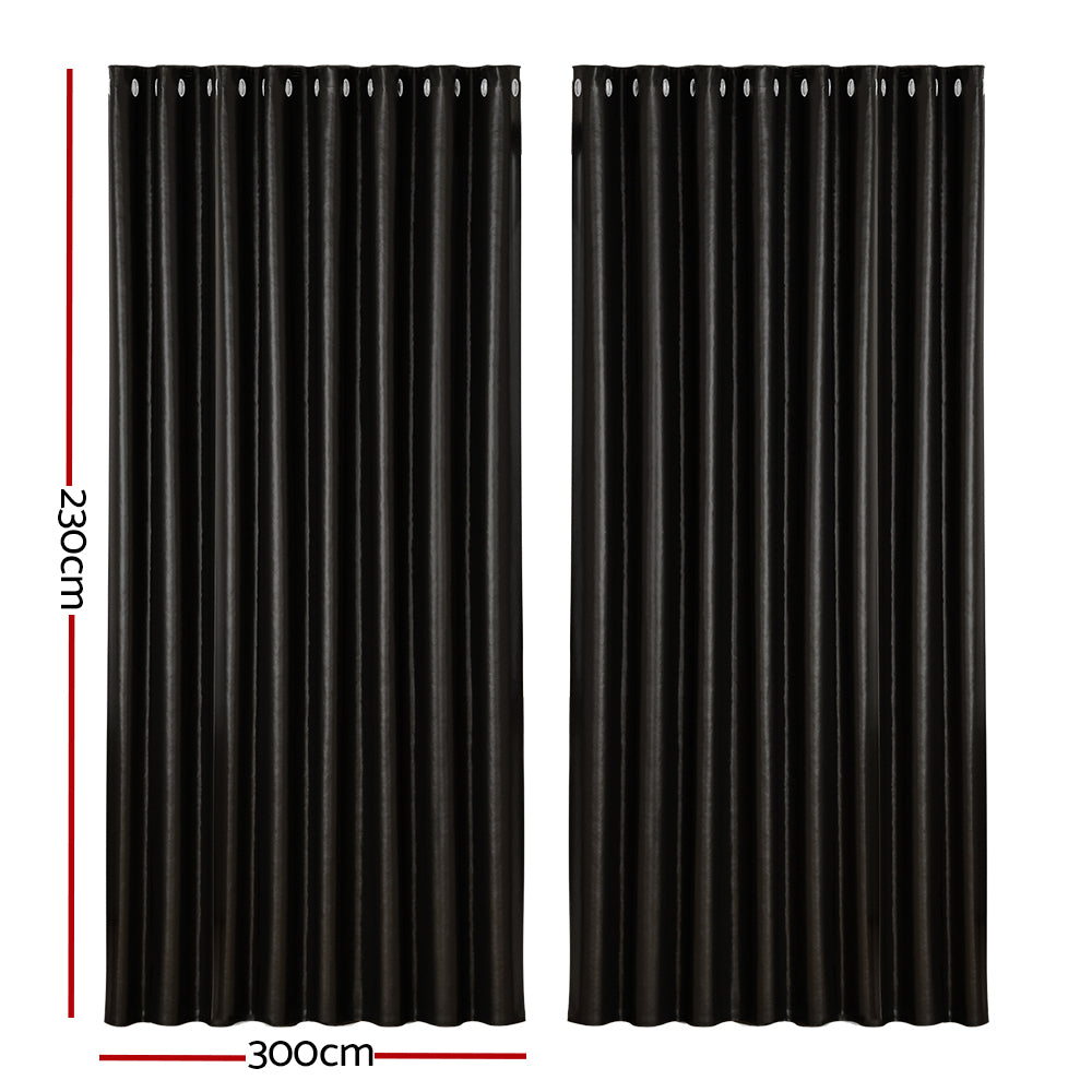 Shine 300x230cm Blockout Curtains Eyelet Black