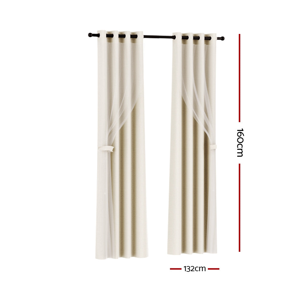 Artiss Blockout Sheer Curtains 132x160cm Beige 2-Pack