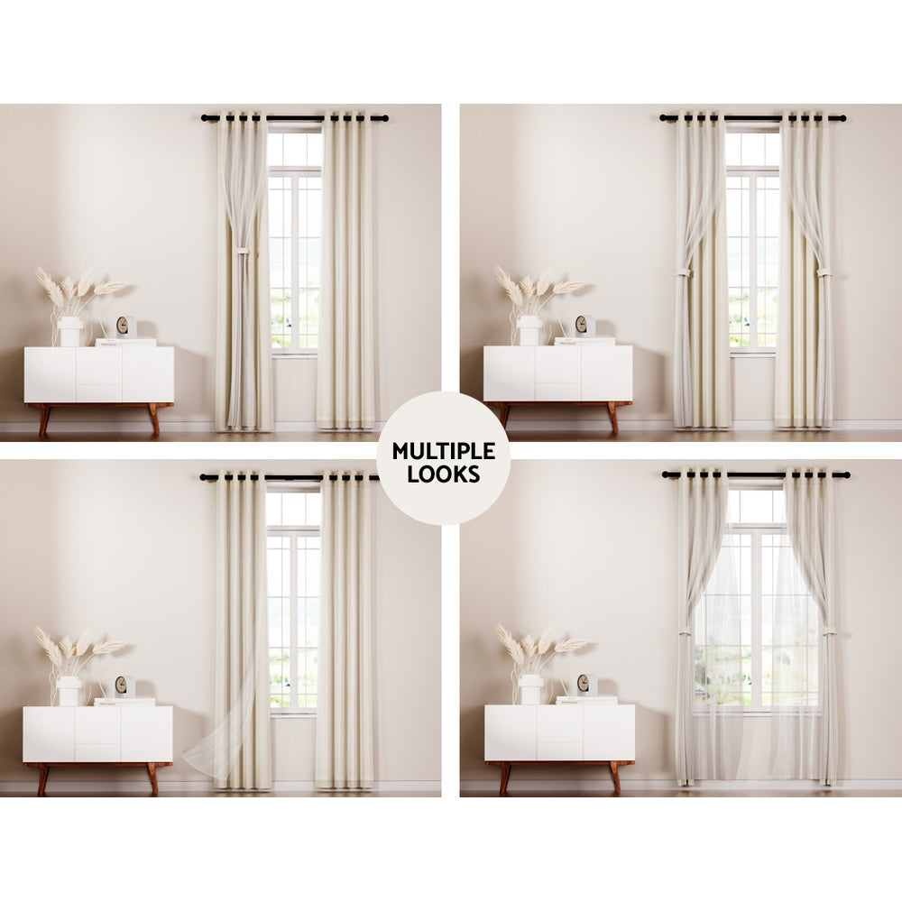 Artiss Blockout Sheer Curtains 132x160cm Beige 2-Pack