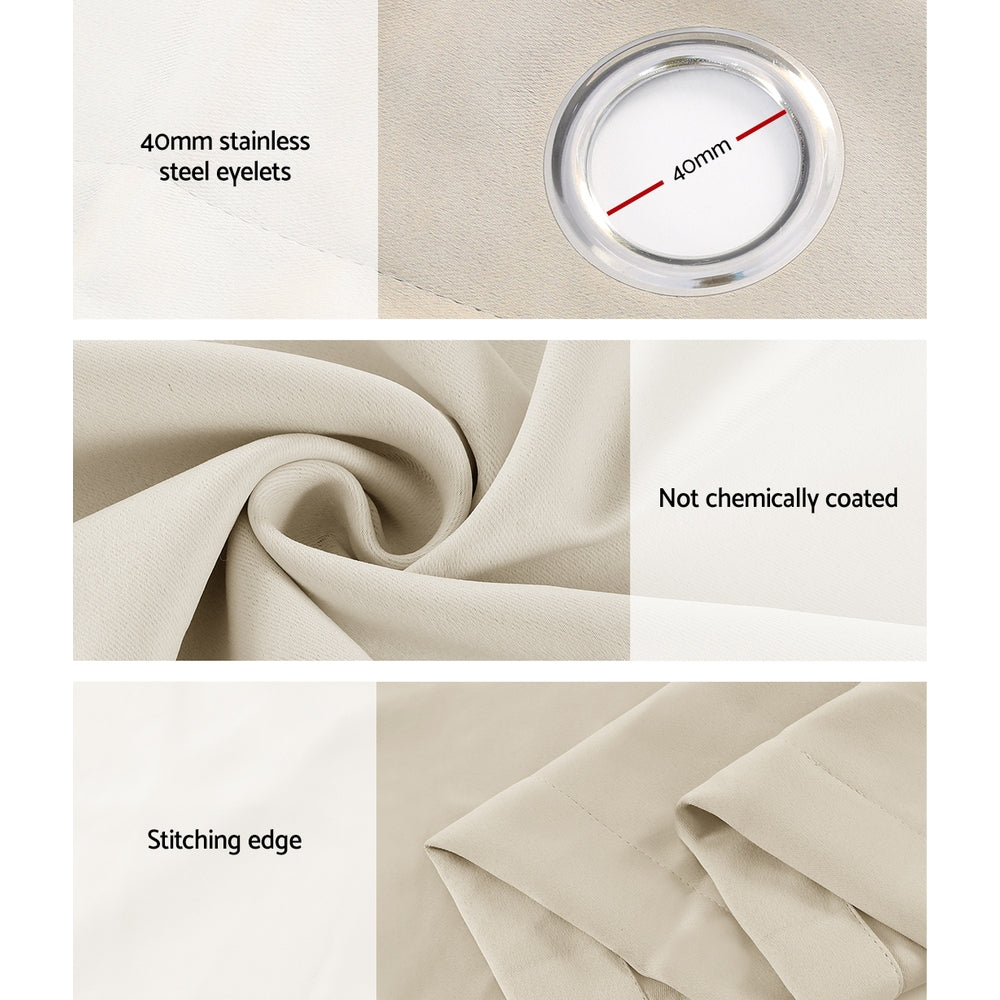 Artiss Blockout Sheer Curtains 132x160cm Beige 2-Pack