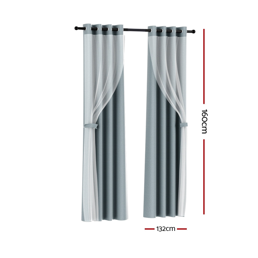 Artiss Blockout Curtains 132x160cm Light Grey Sheer Thermal