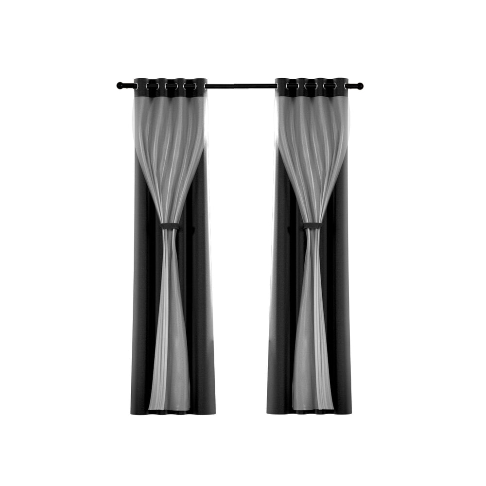 Artiss 2-Pack Blockout Sheer Curtains 132x213cm Black