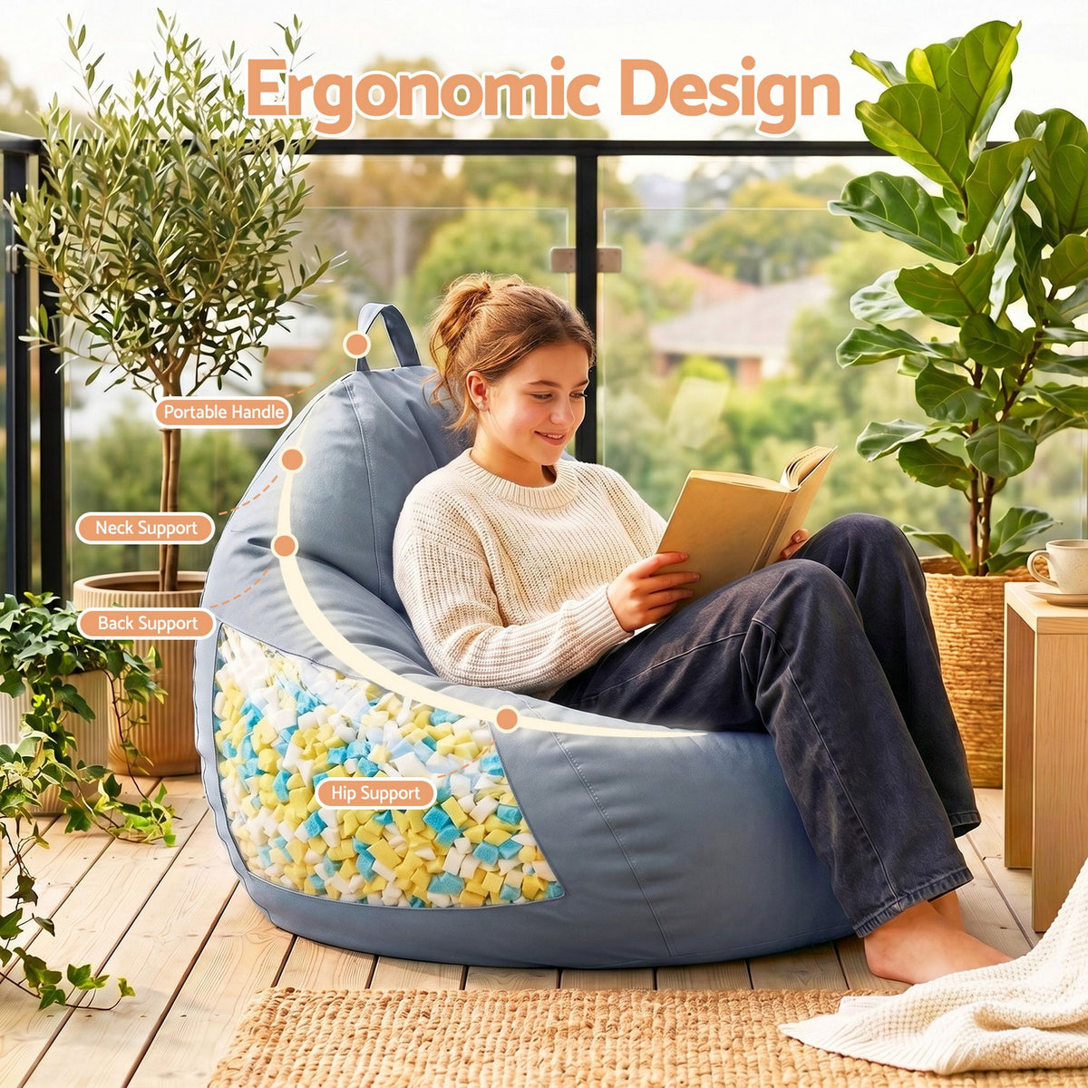 Artiss Outdoor Bean Bag Chair with Filler Splash-Proof Beanbag Sofa for Adults Teens Kids DIY Stuffable Bean Bag for Patio Poolside Relaxing, Grey