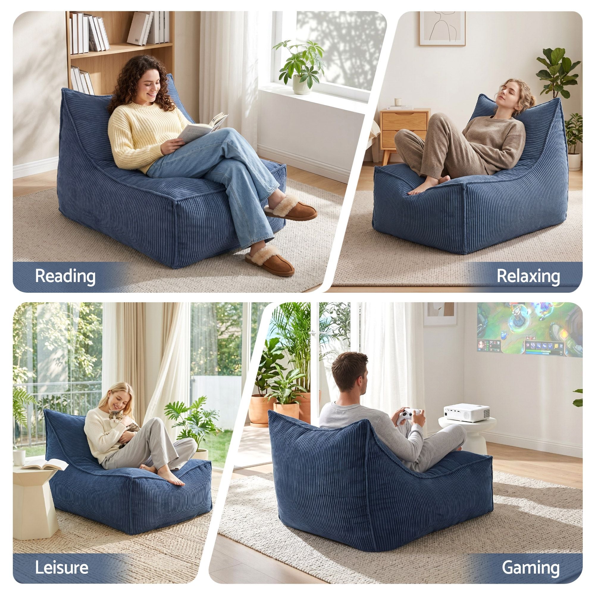 Artiss Bean Bag Chair Cover No Filler Soft Corduroy Stuffed Animal Storage Bean Bag Cover for Adults, Washable Lazy Sofa Cover for Living Room Bedroom, Blue