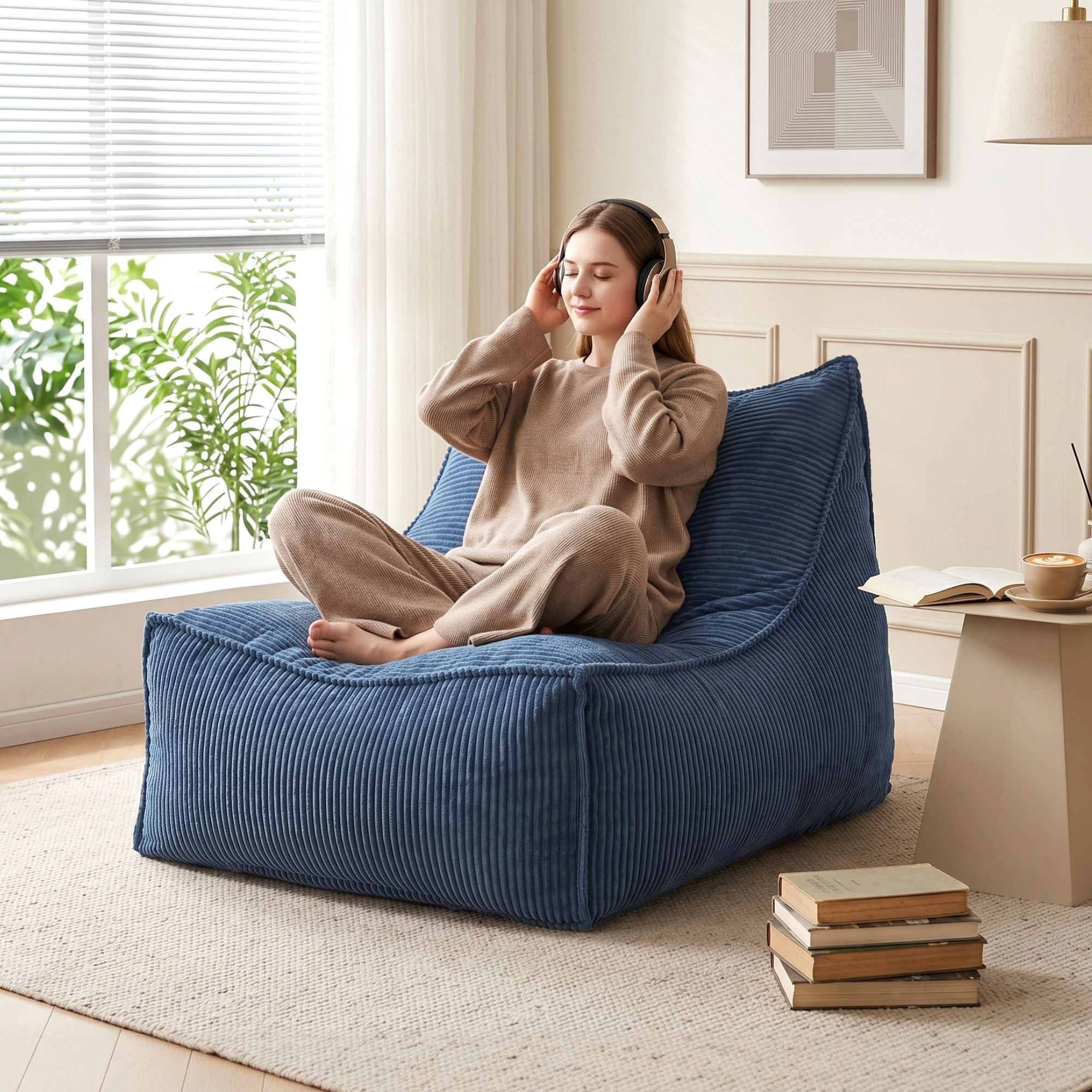 Artiss Bean Bag Chair Cover No Filler Soft Corduroy Stuffed Animal Storage Bean Bag Cover for Adults, Washable Lazy Sofa Cover for Living Room Bedroom, Blue