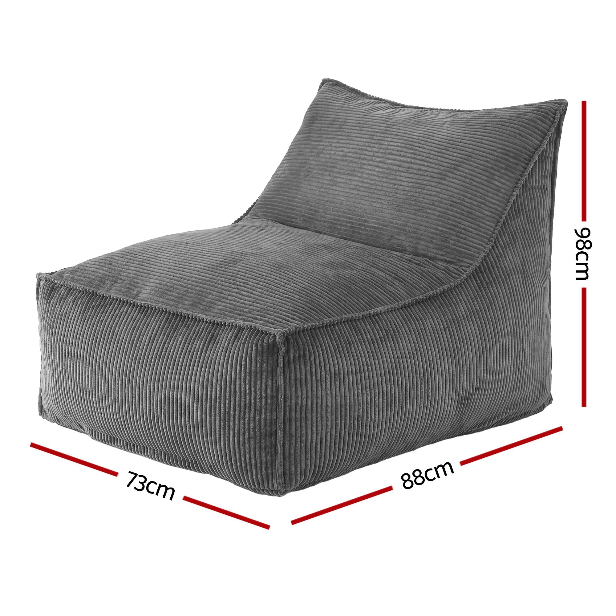 Artiss Bean Bag Chair Cover No Filler Soft Corduroy Stuffed Animal Storage Bean Bag Cover for Adults, Washable Lazy Sofa Cover for Living Room Bedroom, Grey