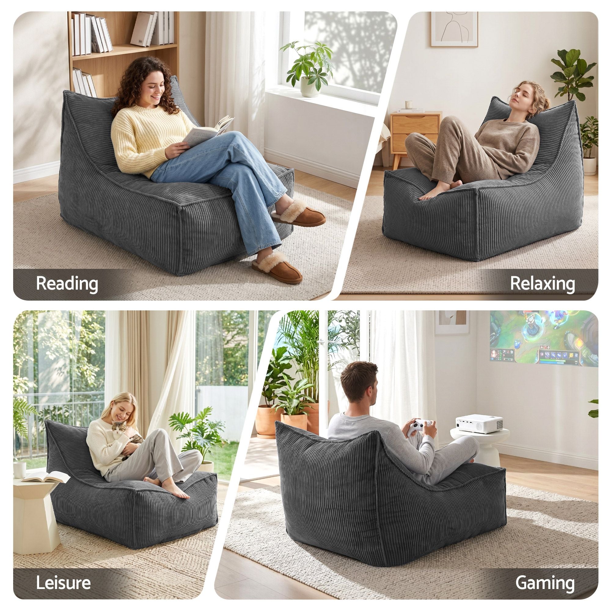 Artiss Bean Bag Chair Cover No Filler Soft Corduroy Stuffed Animal Storage Bean Bag Cover for Adults, Washable Lazy Sofa Cover for Living Room Bedroom, Grey