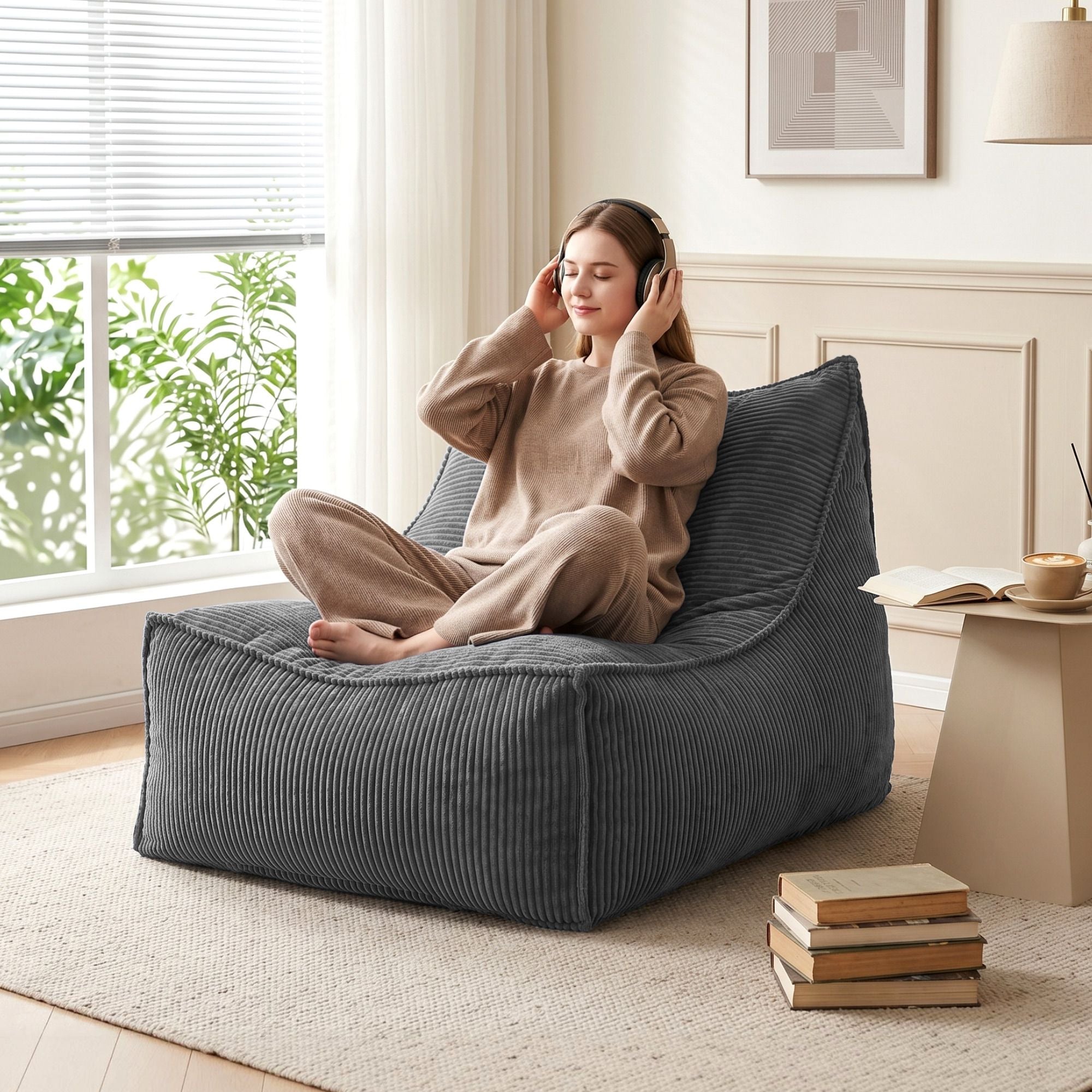 Artiss Bean Bag Chair Cover No Filler Soft Corduroy Stuffed Animal Storage Bean Bag Cover for Adults, Washable Lazy Sofa Cover for Living Room Bedroom, Grey