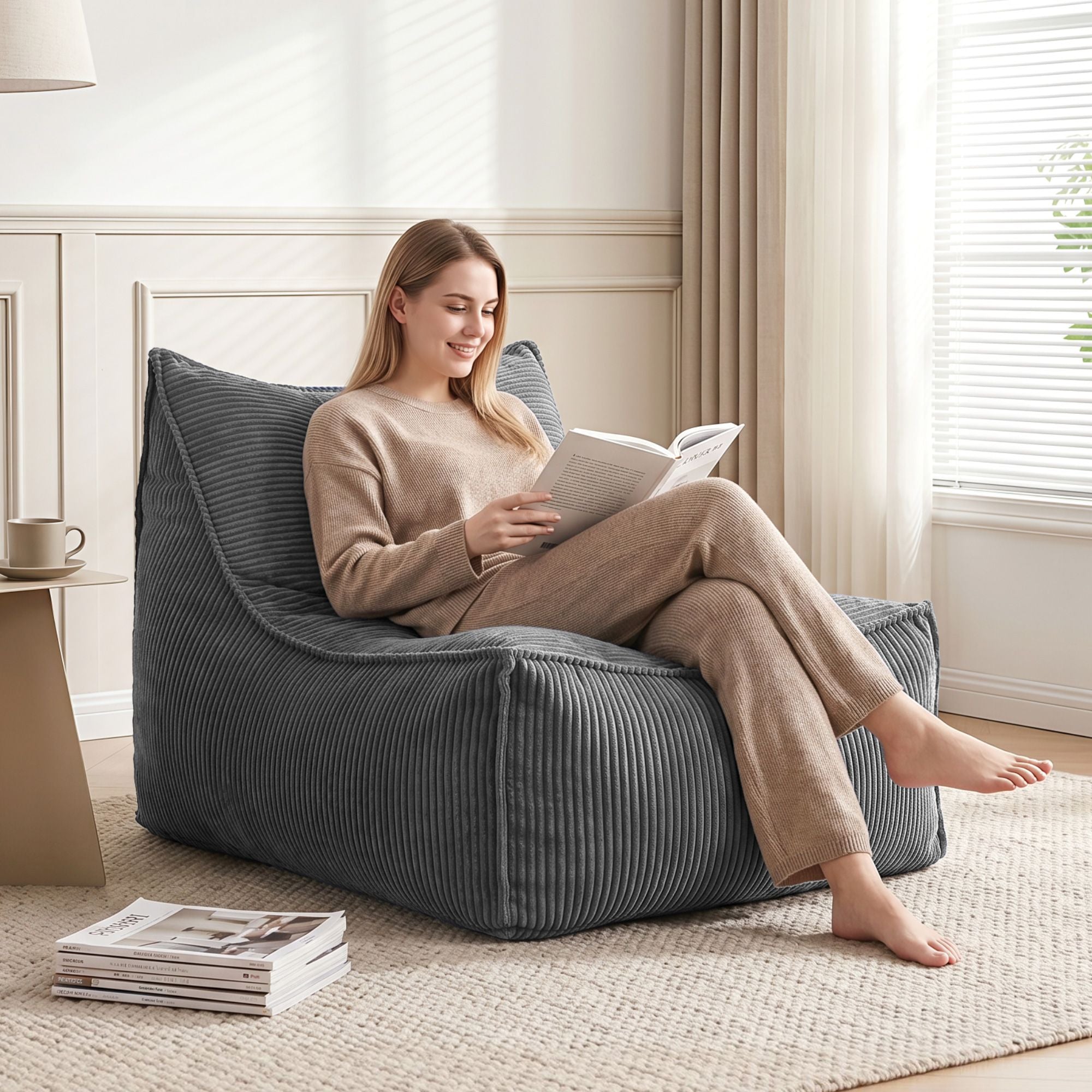 Artiss Bean Bag Chair Cover No Filler Soft Corduroy Stuffed Animal Storage Bean Bag Cover for Adults, Washable Lazy Sofa Cover for Living Room Bedroom, Grey
