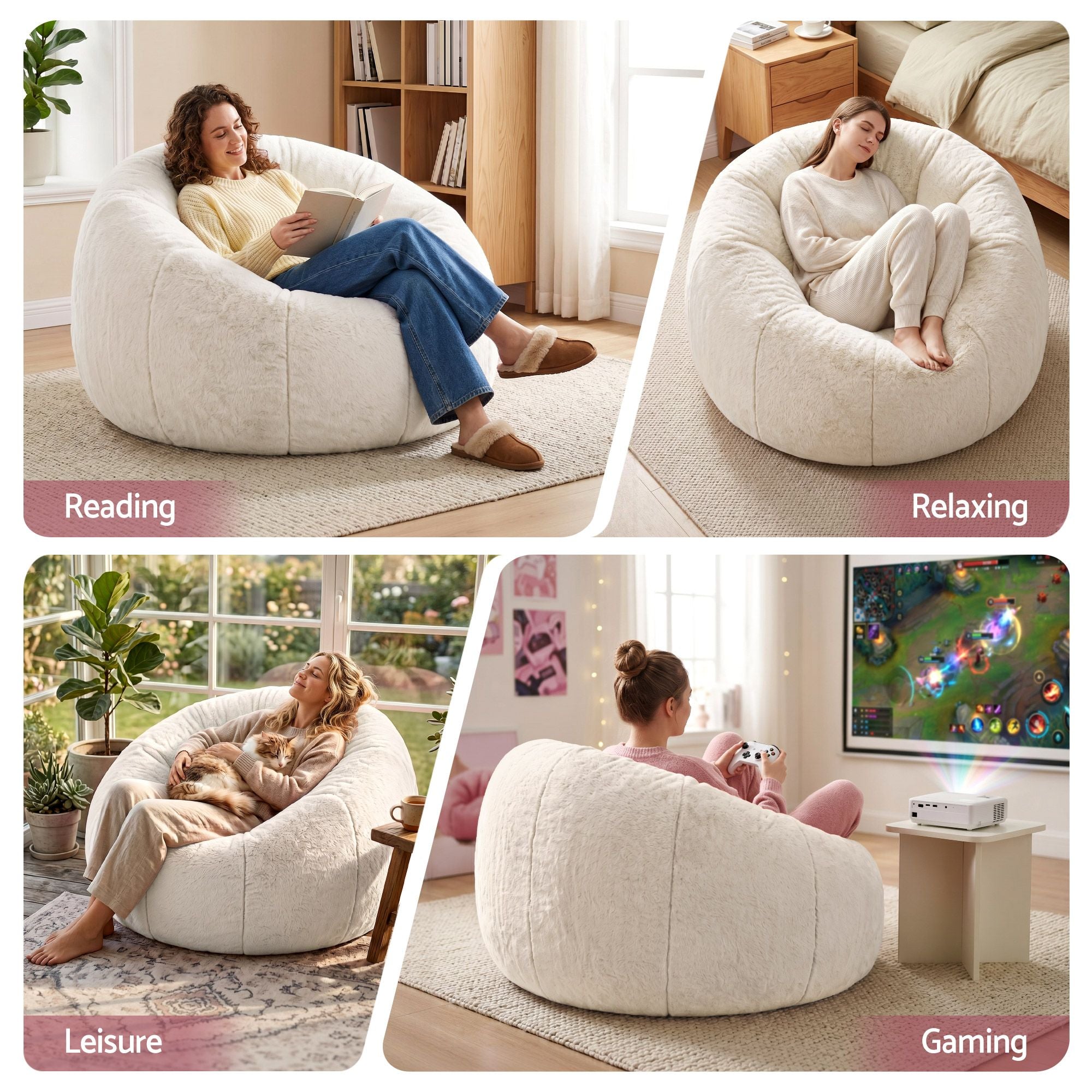 Artiss Bean Bag Chair Cover No Filler Soft Faux Fur Beanbag Cover Large Round Stuffed Animal Storage Bean Bag Cover Washable Lazy Sofa Cover for Adults Kids Teens, Beige