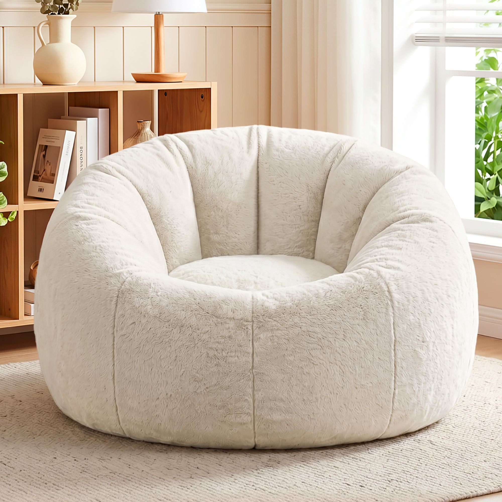 Artiss Bean Bag Chair Cover No Filler Soft Faux Fur Beanbag Cover Large Round Stuffed Animal Storage Bean Bag Cover Washable Lazy Sofa Cover for Adults Kids Teens, Beige