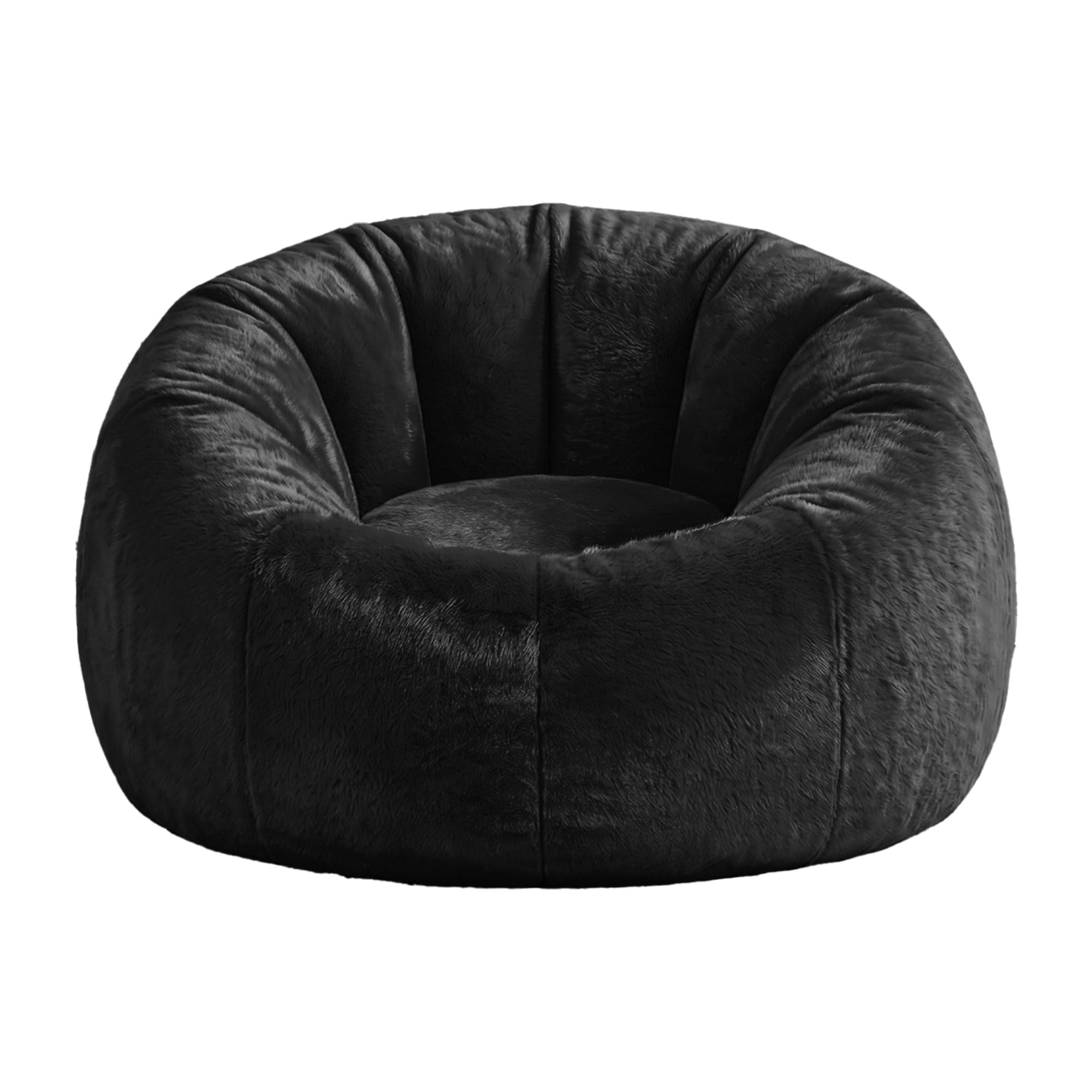 Artiss Bean Bag Chair Cover No Filler Soft Faux Fur Beanbag Cover Large Round Stuffed Animal Storage Bean Bag Cover Washable Lazy Sofa Cover for Adults Kids Teens, Black