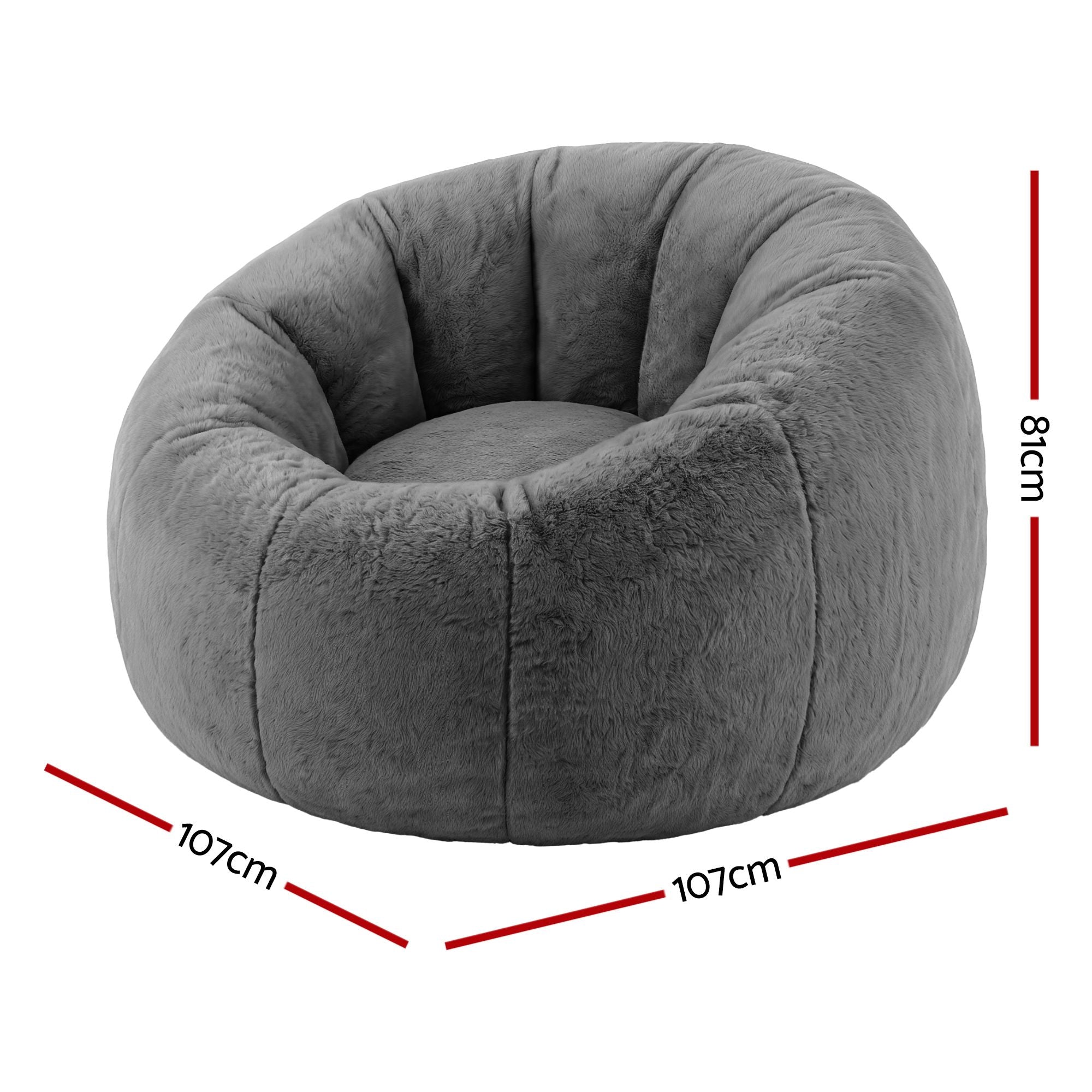 Artiss Bean Bag Chair Cover No Filler Soft Faux Fur Beanbag Cover Large Round Stuffed Animal Storage Bean Bag Cover Washable Lazy Sofa Cover for Adults Kids Teens, Grey