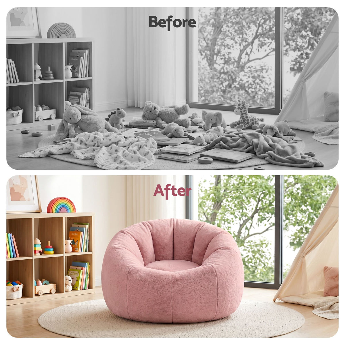 Artiss Large Round Faux Fur Bean Bag Cover No Filler, Pink