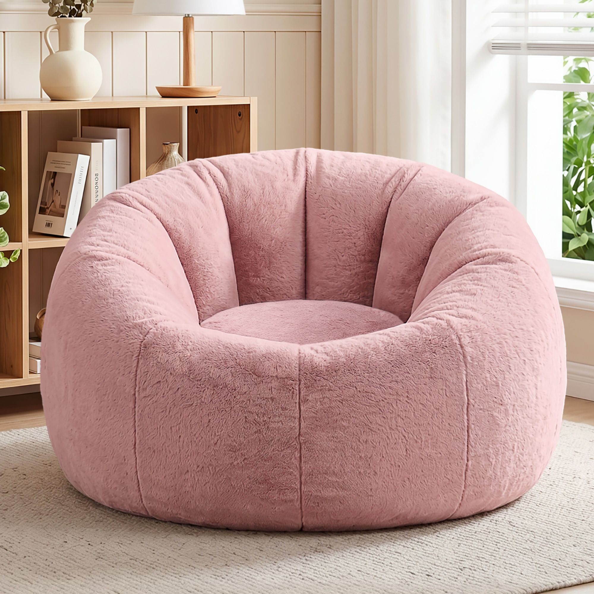 Artiss Bean Bag Chair Cover No Filler Soft Faux Fur Beanbag Cover Large Round Stuffed Animal Storage Bean Bag Cover Washable Lazy Sofa Cover for Adults Kids Teens, Pink