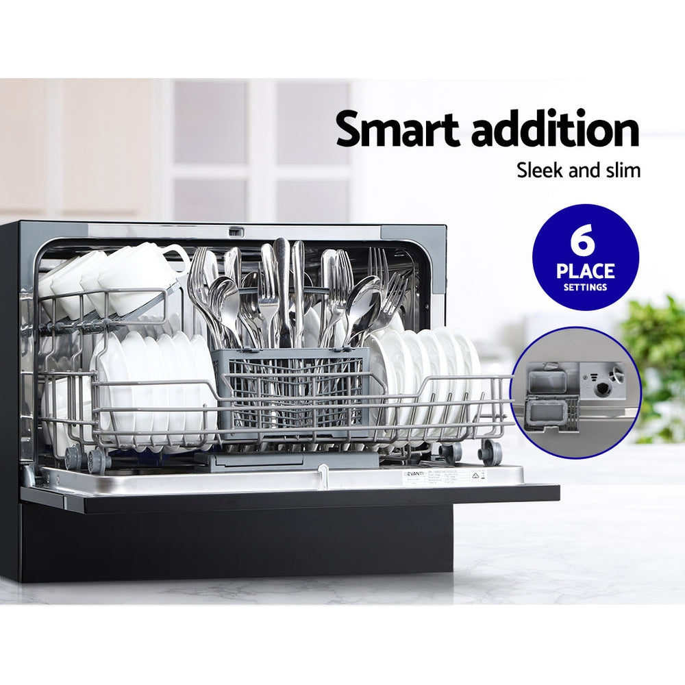 Quiet 6-Place Benchtop Dishwasher w/ LED & Baby Care - Devanti