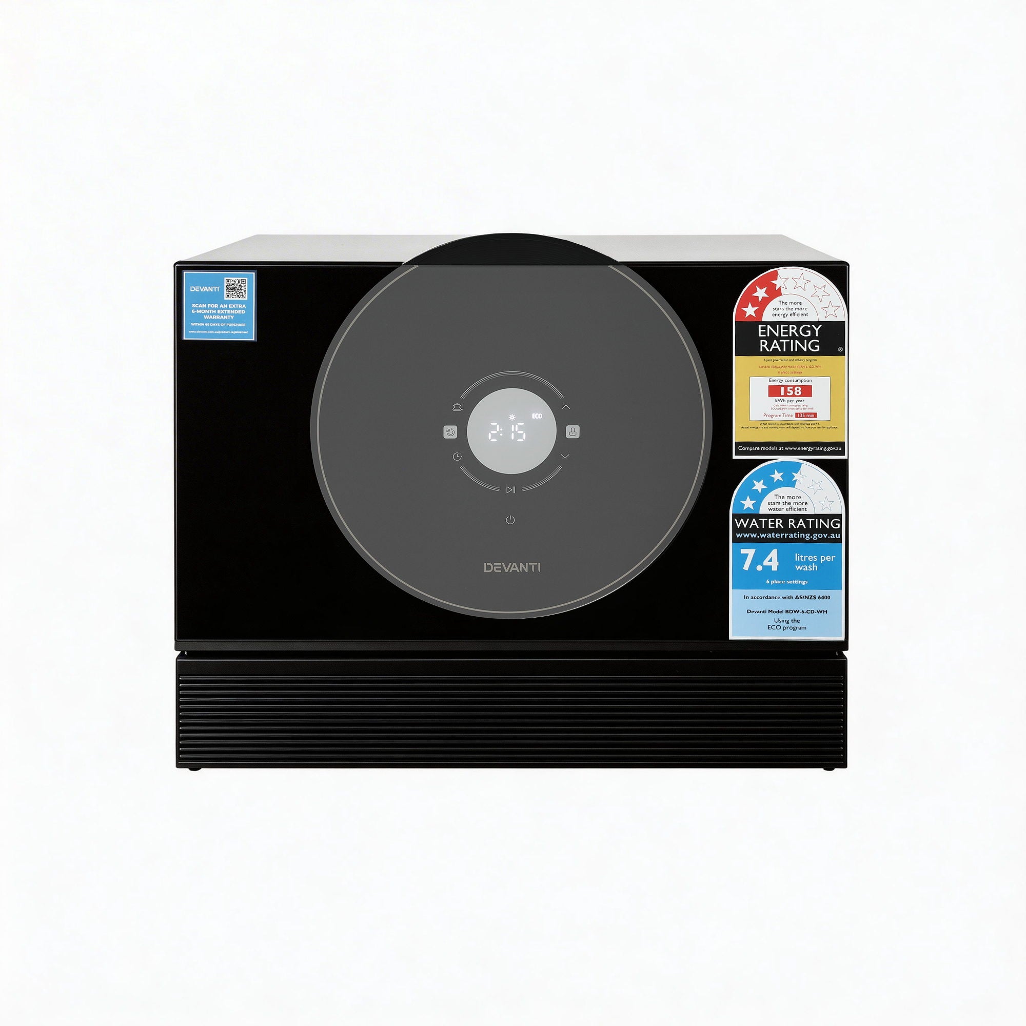 Devanti 6-Place Setting Benchtop Dishwasher 50cm Black