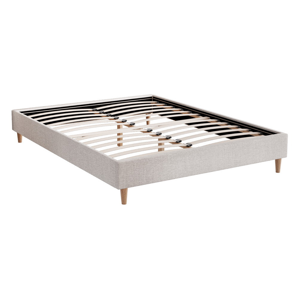 Zora Queen Bed Frame Beige Upholstered