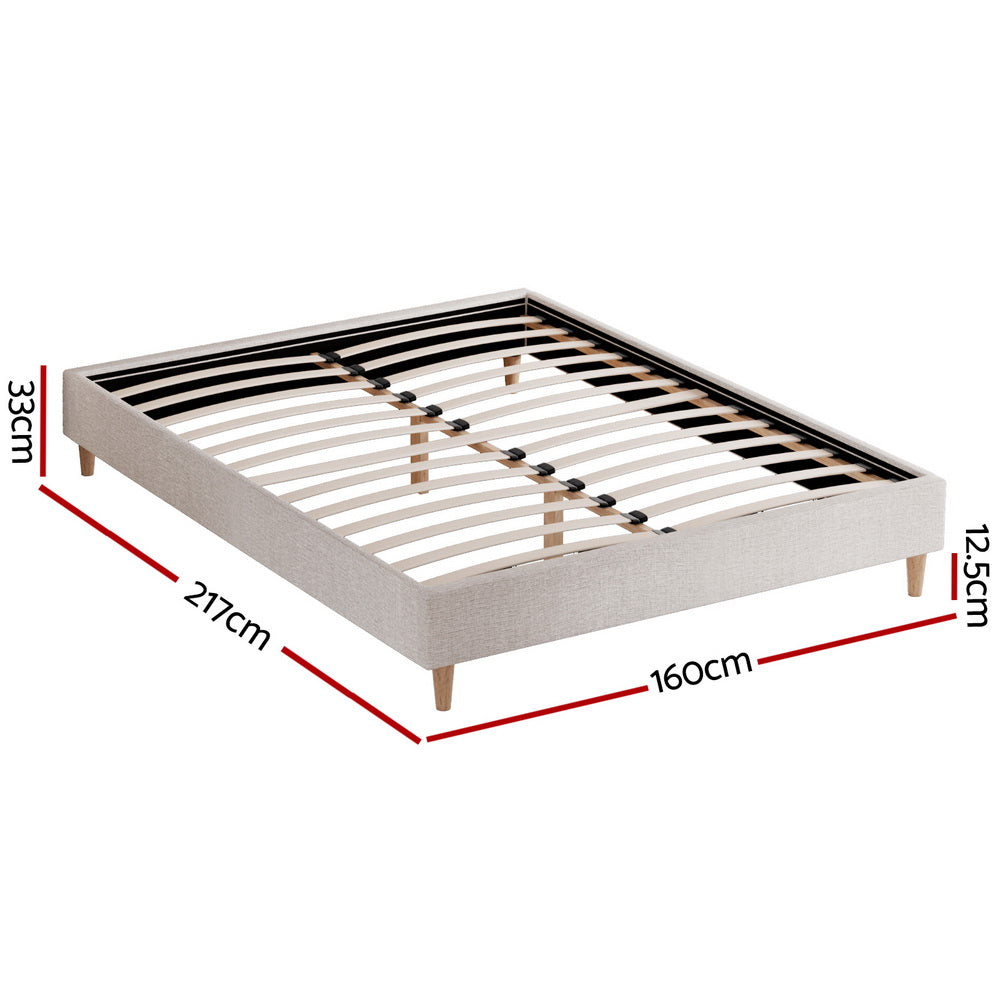 Zora Queen Bed Frame Beige Upholstered