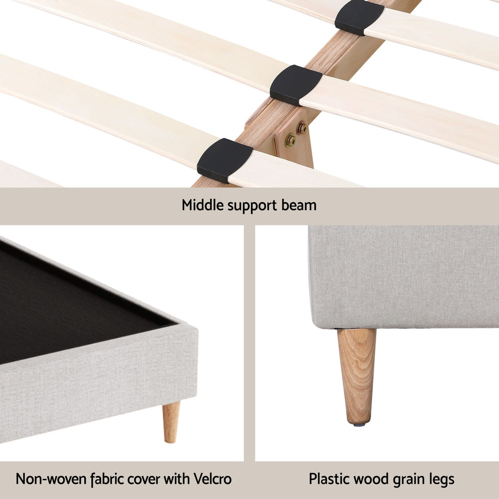 Zora Queen Bed Frame Beige Upholstered