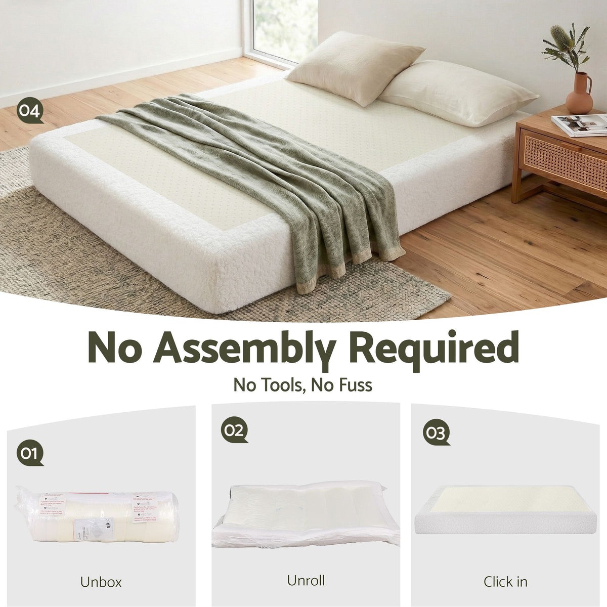 Artiss Queen Compression Bed Frame No Assembly Boucle Cream White