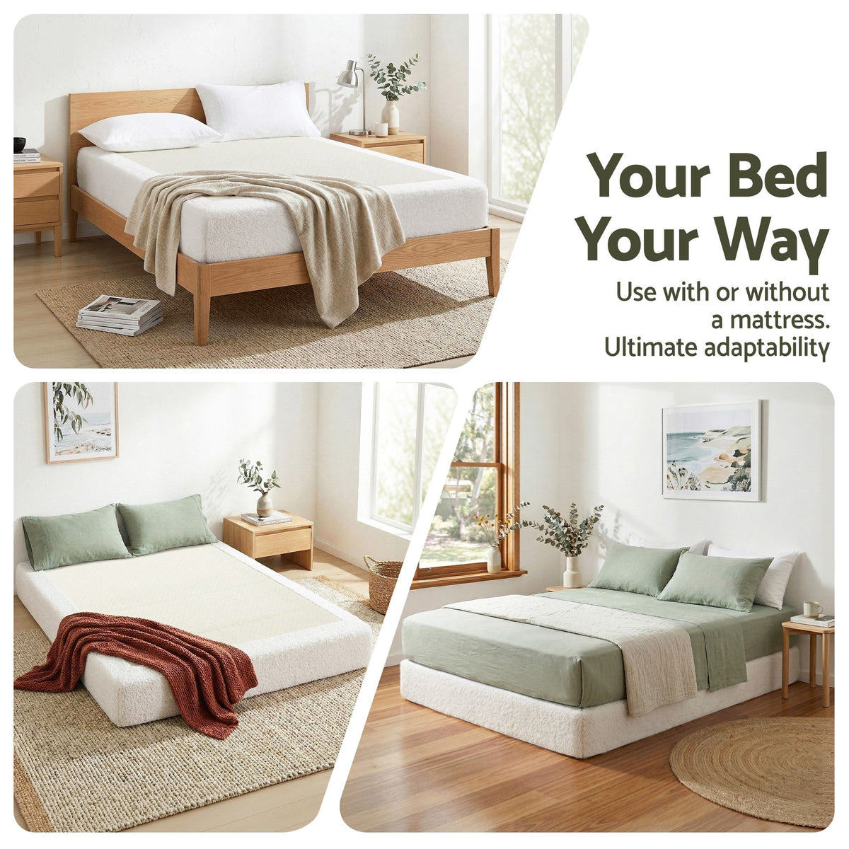 Artiss Queen Compression Bed Frame No Assembly Boucle Cream White