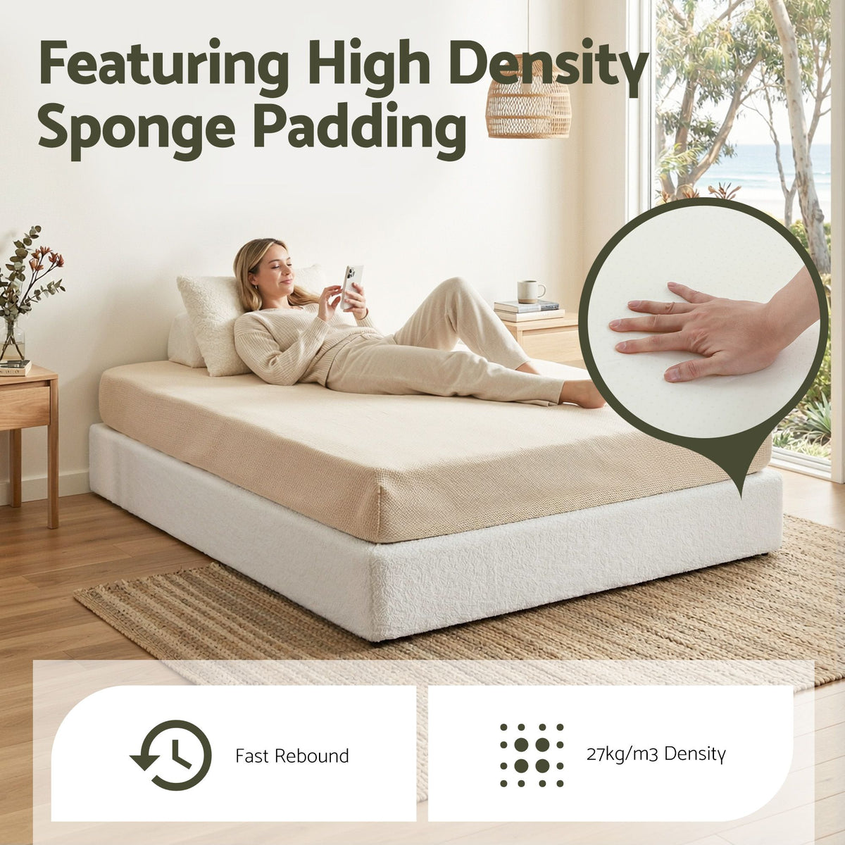 Artiss Queen Compression Bed Frame No Assembly Boucle Cream White
