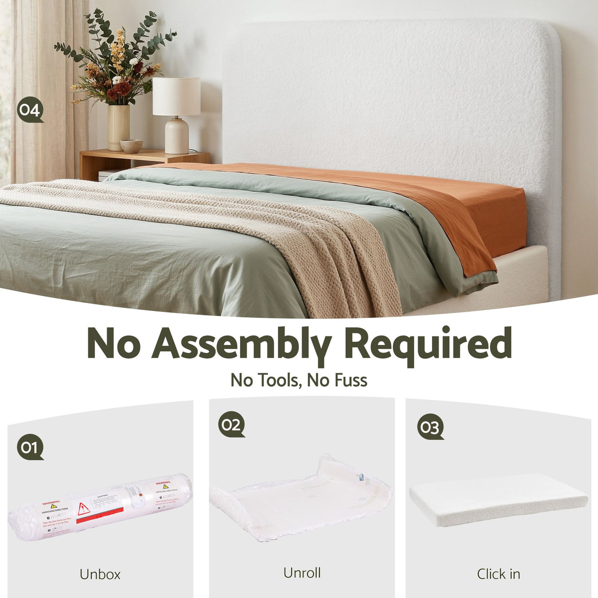 Artiss Double Headboard Boucle Fabric Foam Backrest 155cm Wide