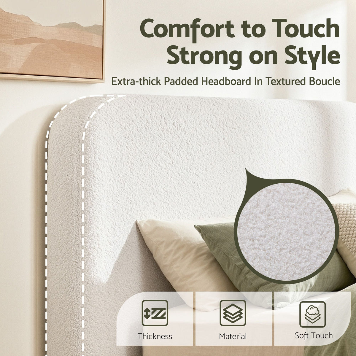 Artiss Double Headboard Boucle Fabric Foam Backrest 155cm Wide