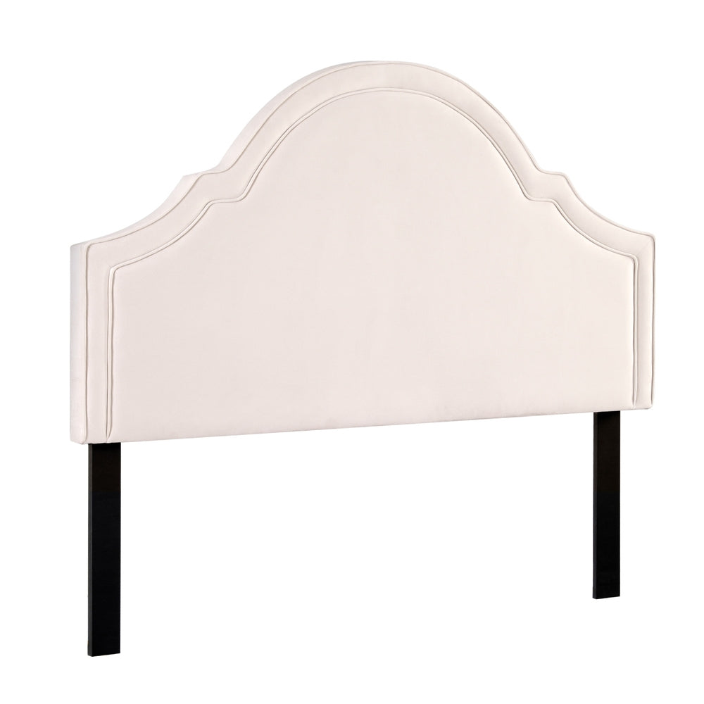 Scalloped Velvet Queen Bed Headboard, Beige - Artiss