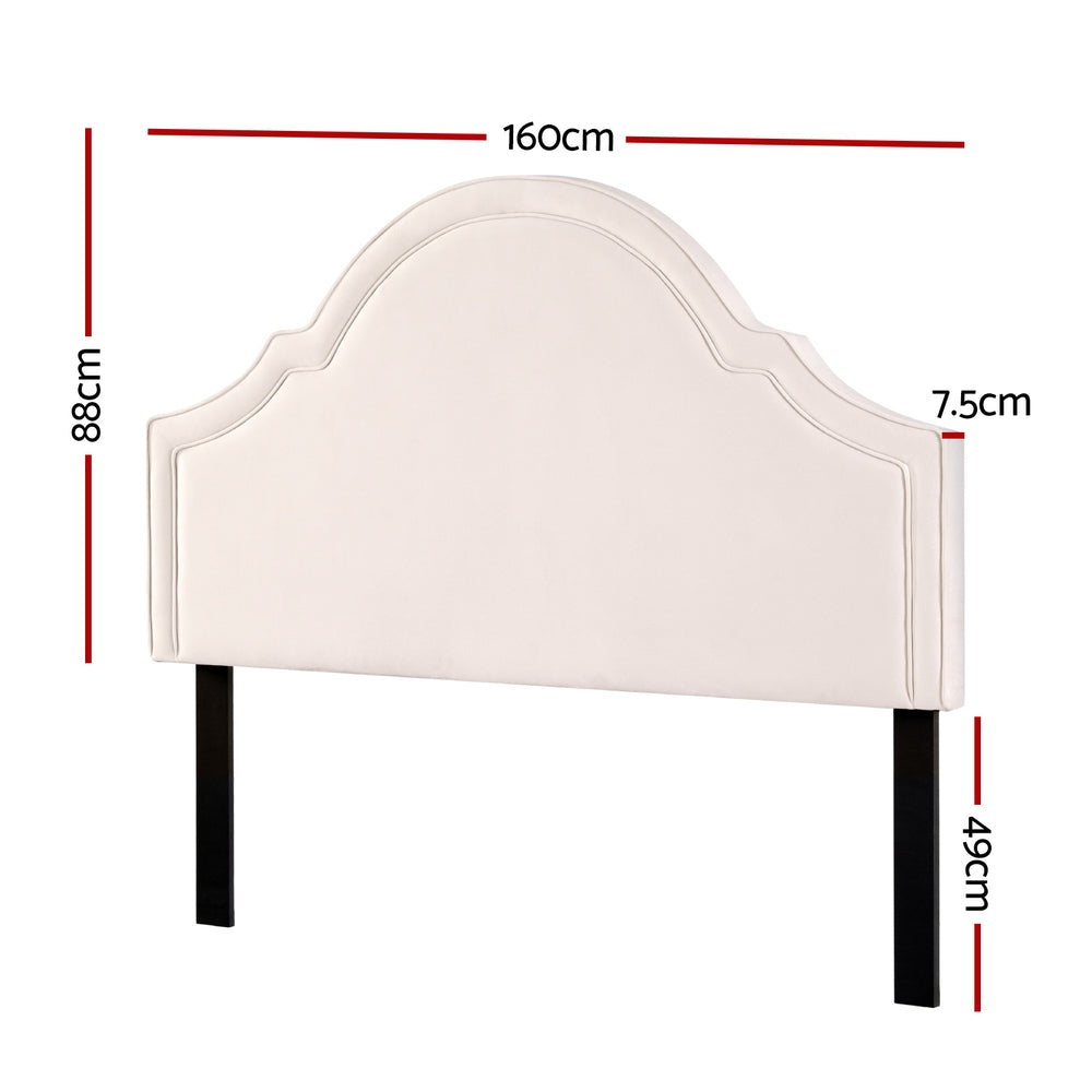 Scalloped Velvet Queen Bed Headboard, Beige - Artiss