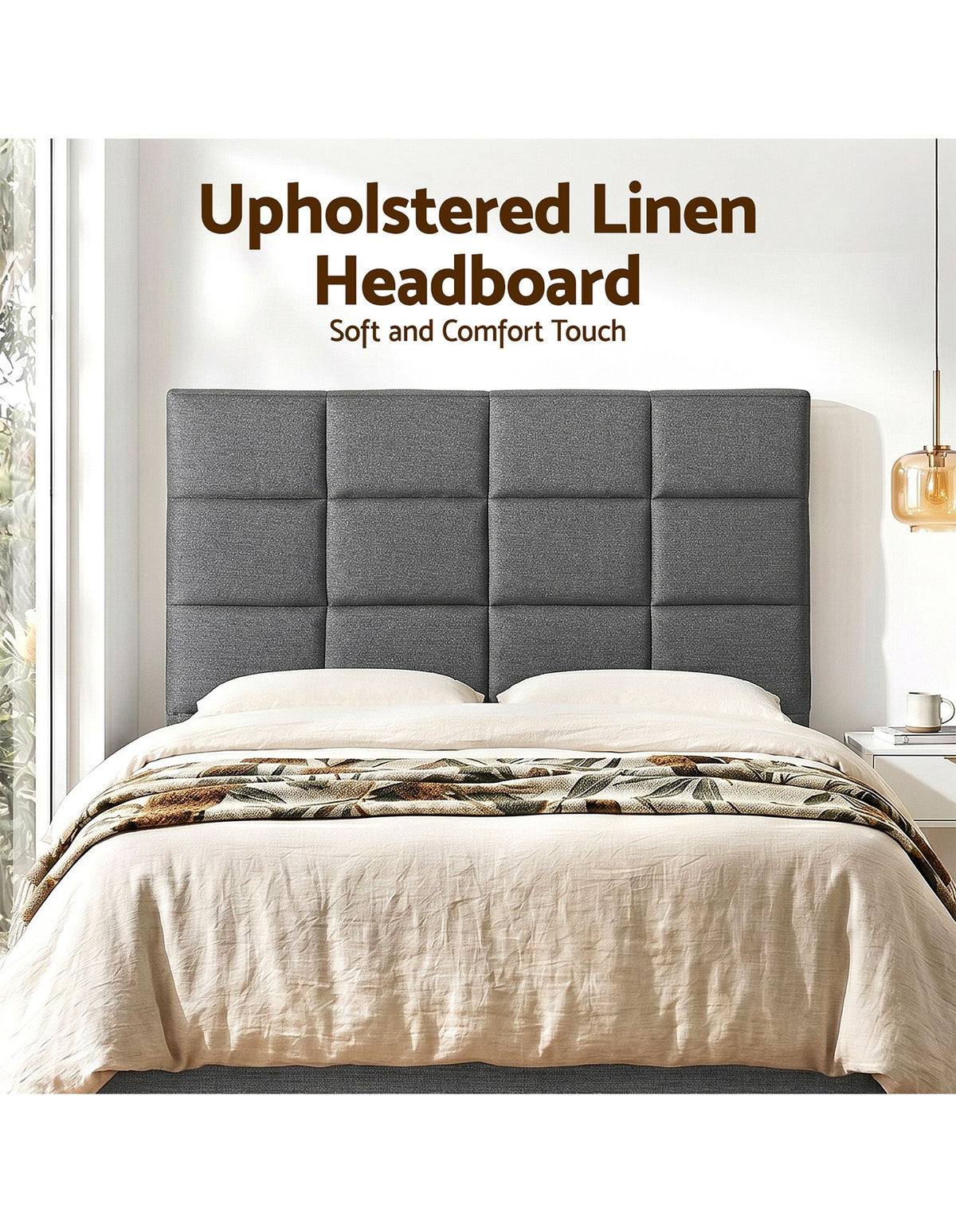 Artiss Double Bed Headboard Linen Fabric Charcoal