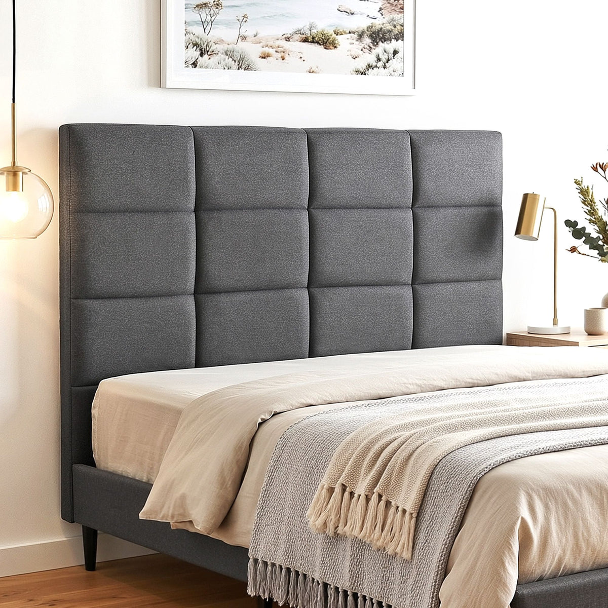 Artiss Queen Bed Headboard Linen Fabric Charcoal