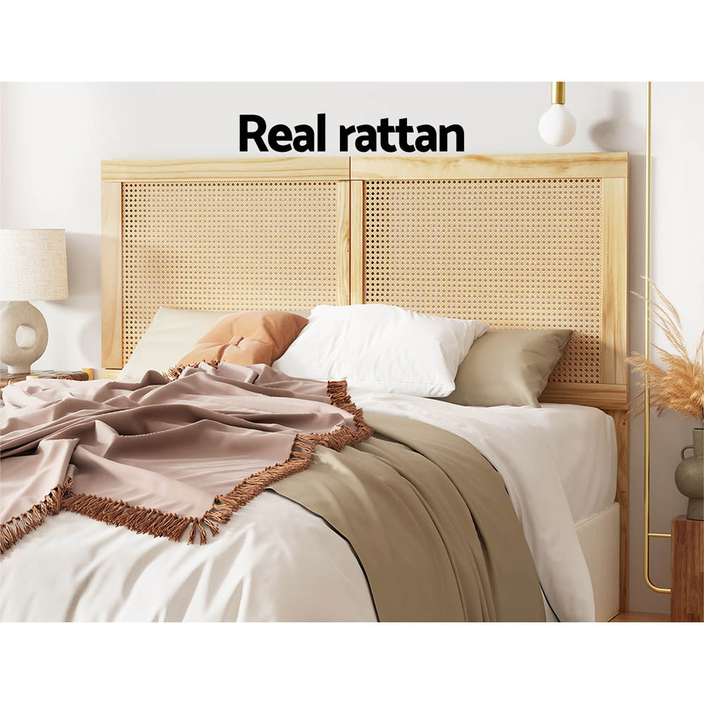 RIBO Double Bed Headboard Rattan Pine