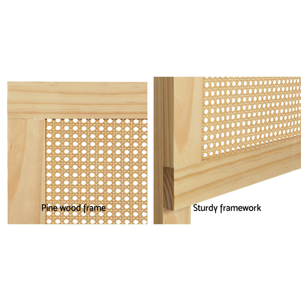 RIBO Double Bed Headboard Rattan Pine