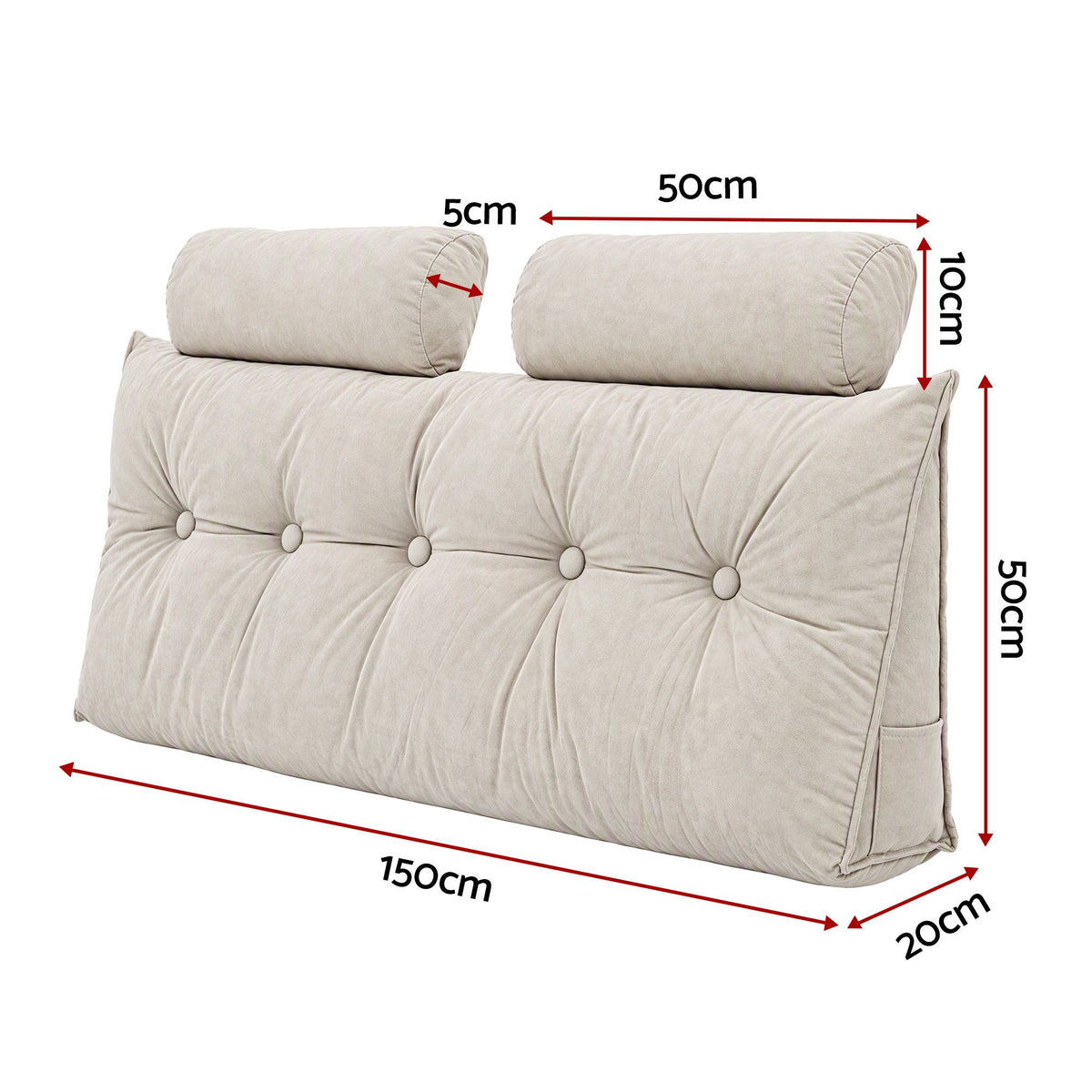 Artiss Headboard Pillow Double Wedge Backrest Triangular with 2 Cushions Beige