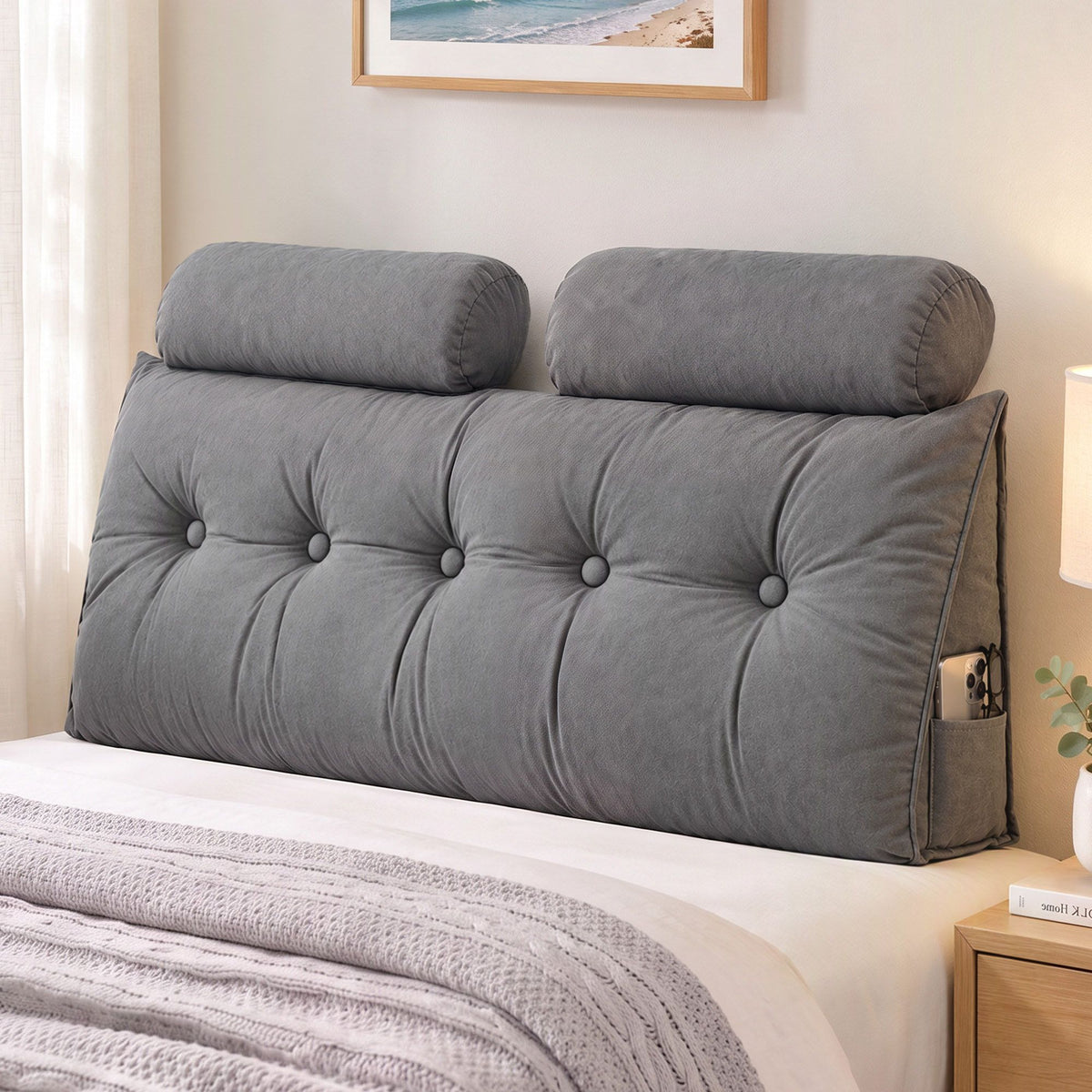 Artiss Headboard Pillow Double Wedge Backrest Grey