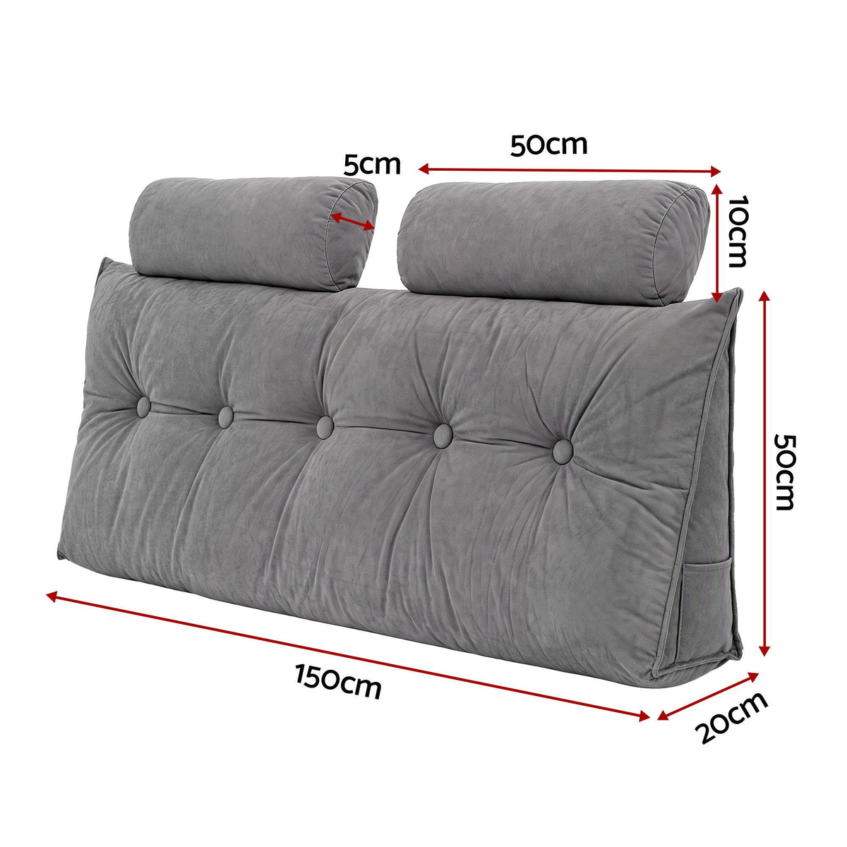 Artiss Headboard Pillow Double Wedge Backrest Grey