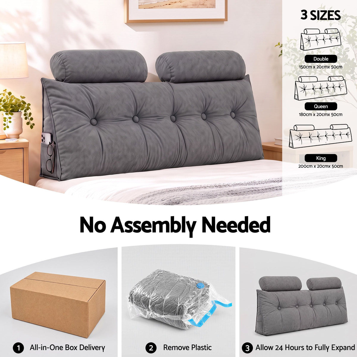 Artiss Headboard Pillow Double Wedge Backrest Grey