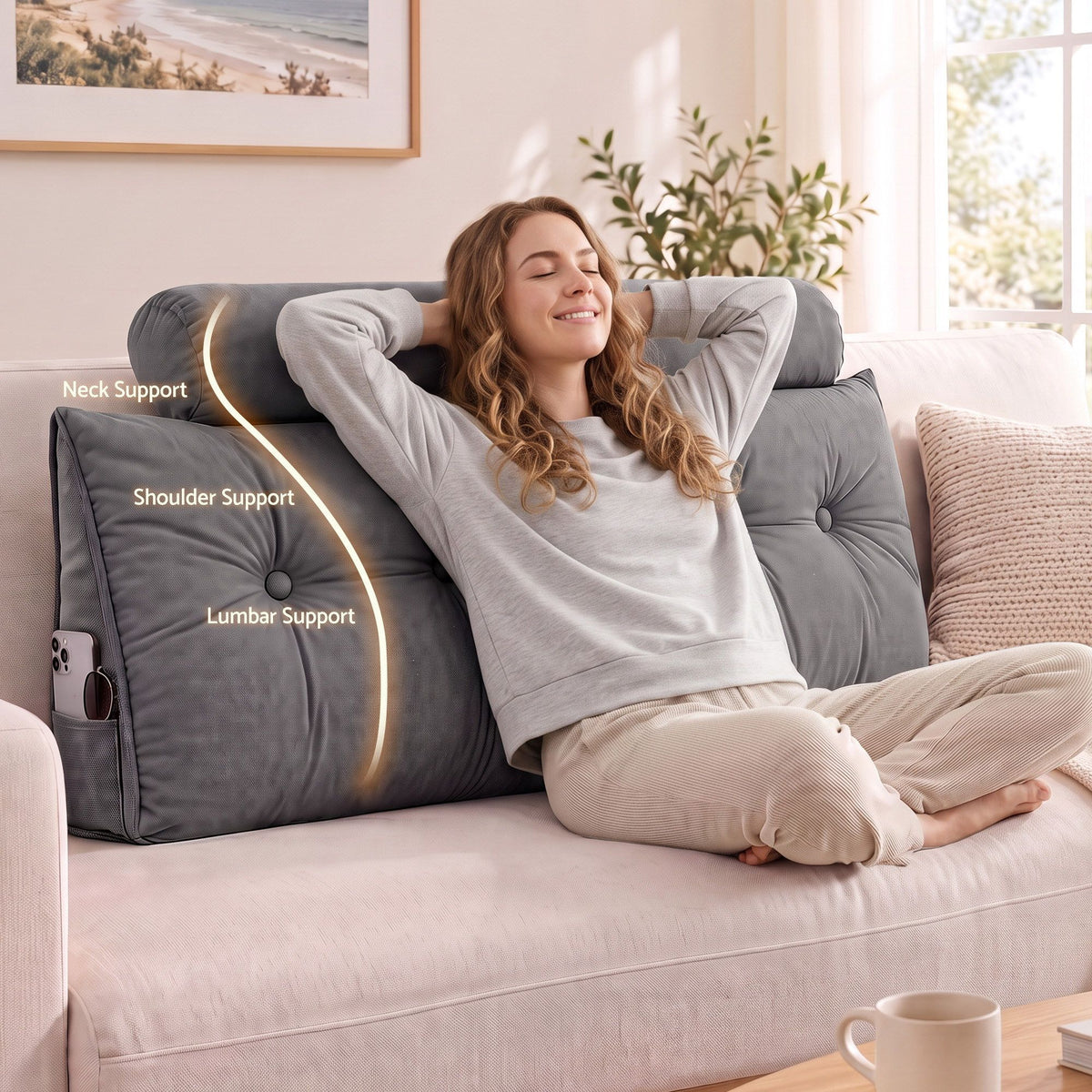Artiss Headboard Pillow Double Wedge Backrest Grey
