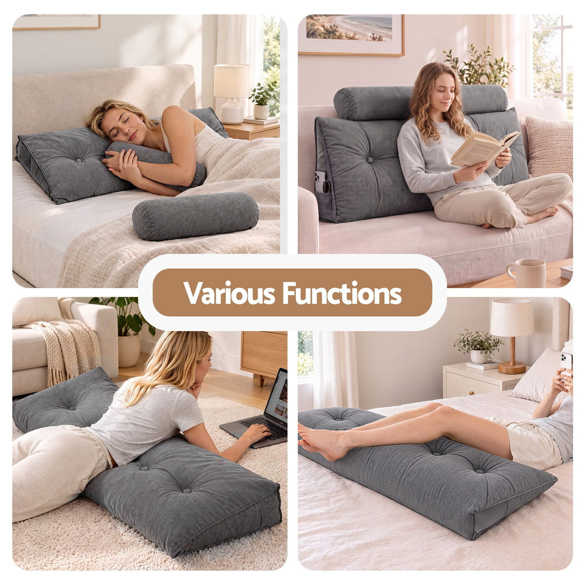 Artiss Headboard Pillow Double Wedge Backrest Grey