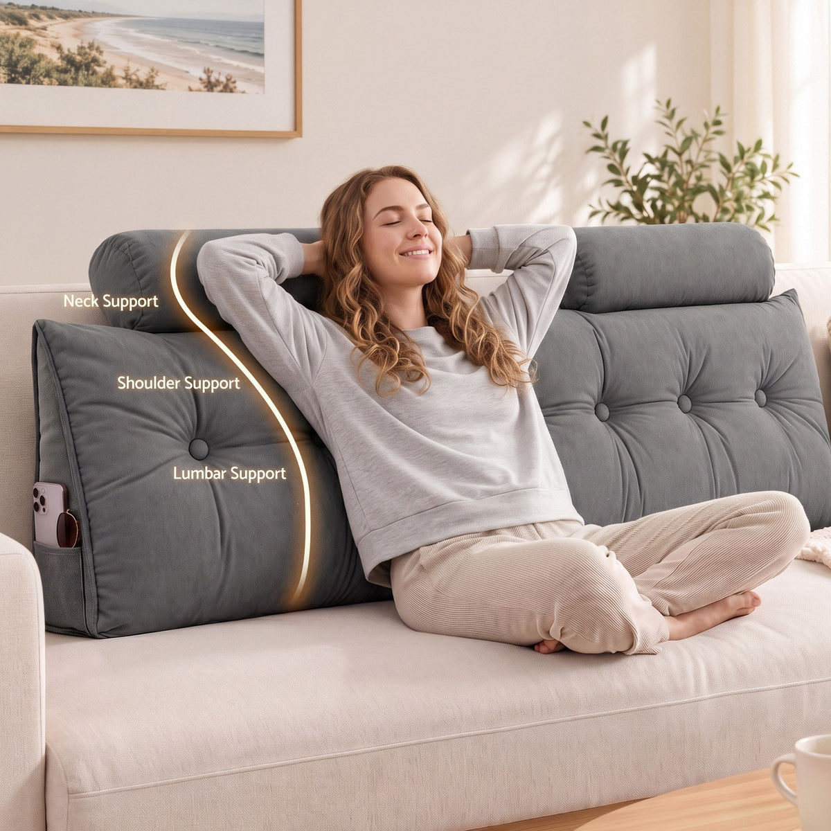 Artiss Headboard Pillow King Wedge Backrest Grey