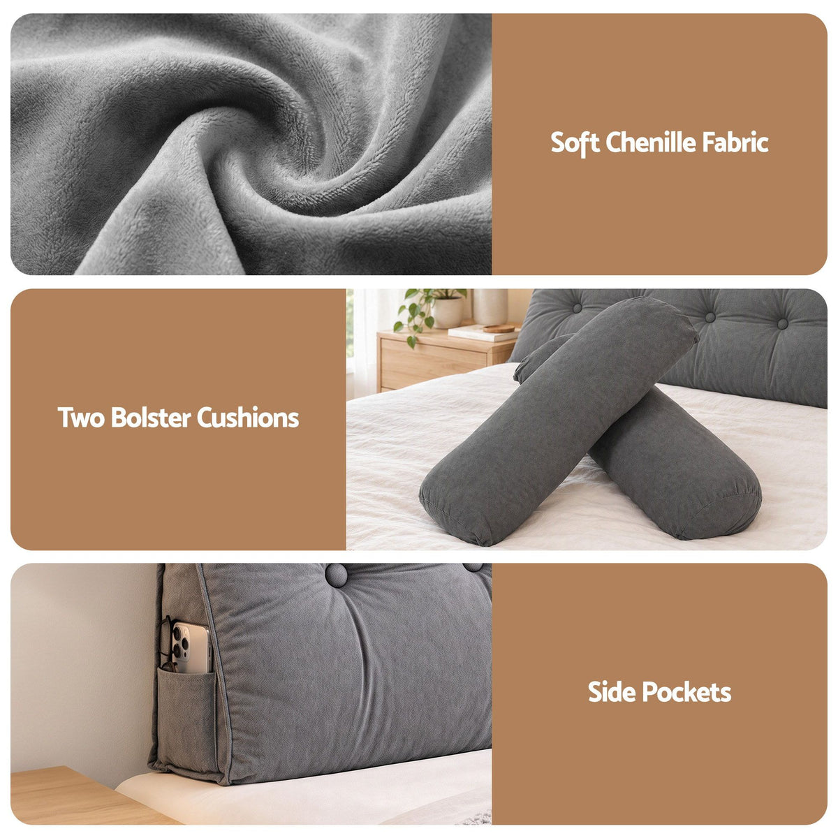 Artiss Headboard Pillow King Wedge Backrest Grey