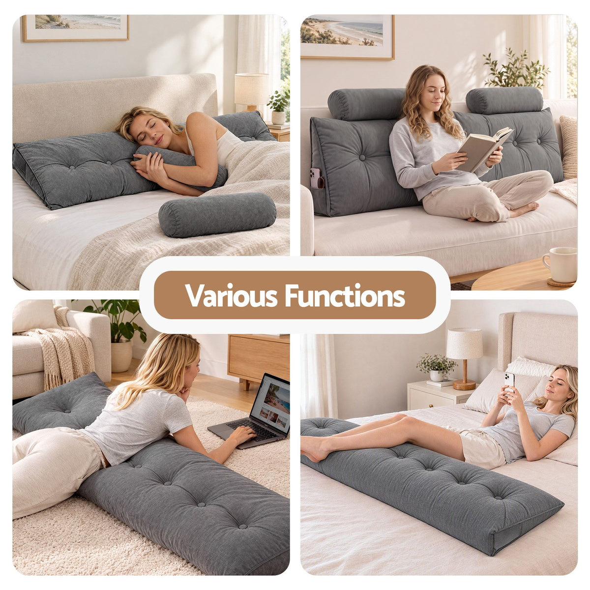 Artiss Headboard Pillow King Wedge Backrest Grey