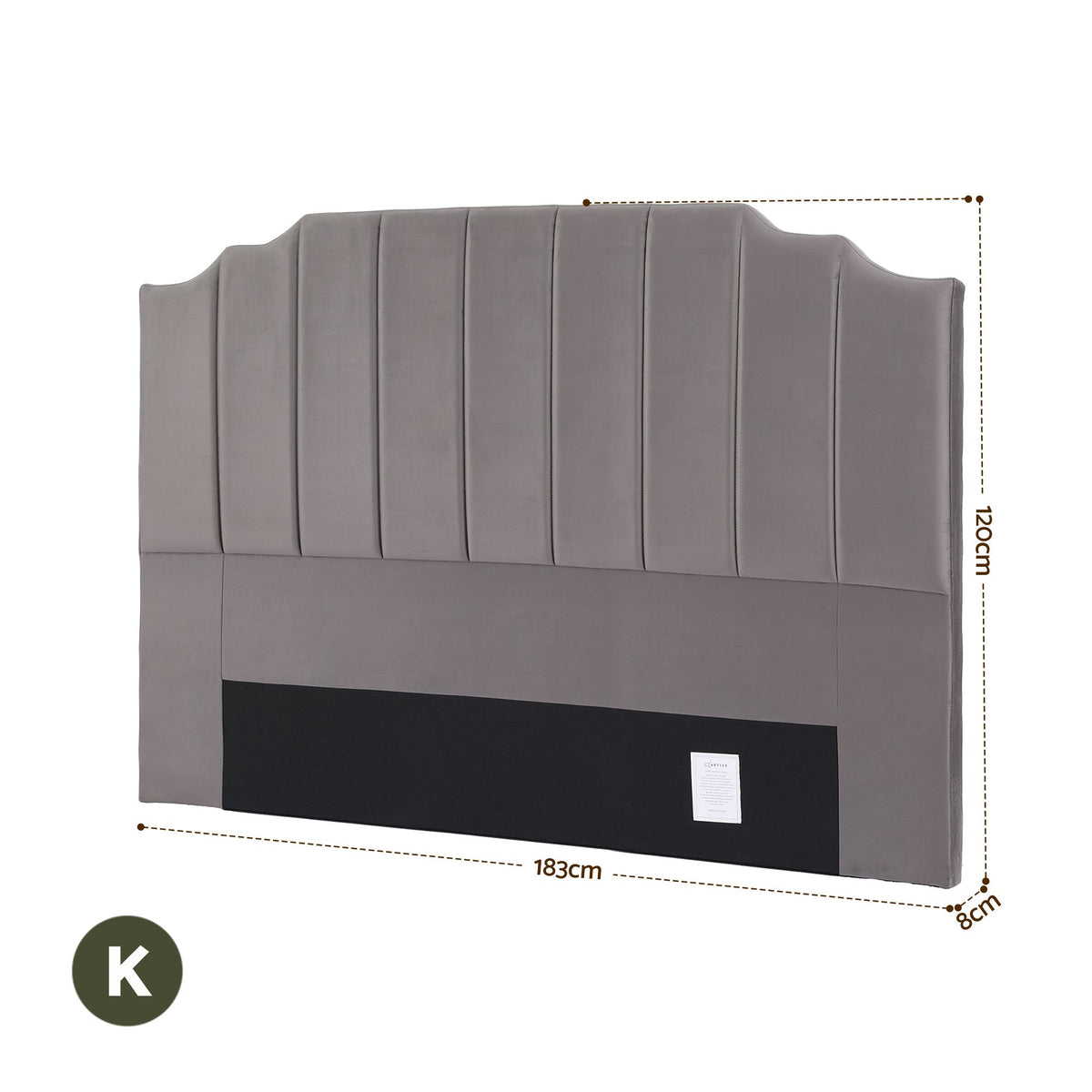 Artiss King Velvet Upholstered Bed Headboard 183cm Grey