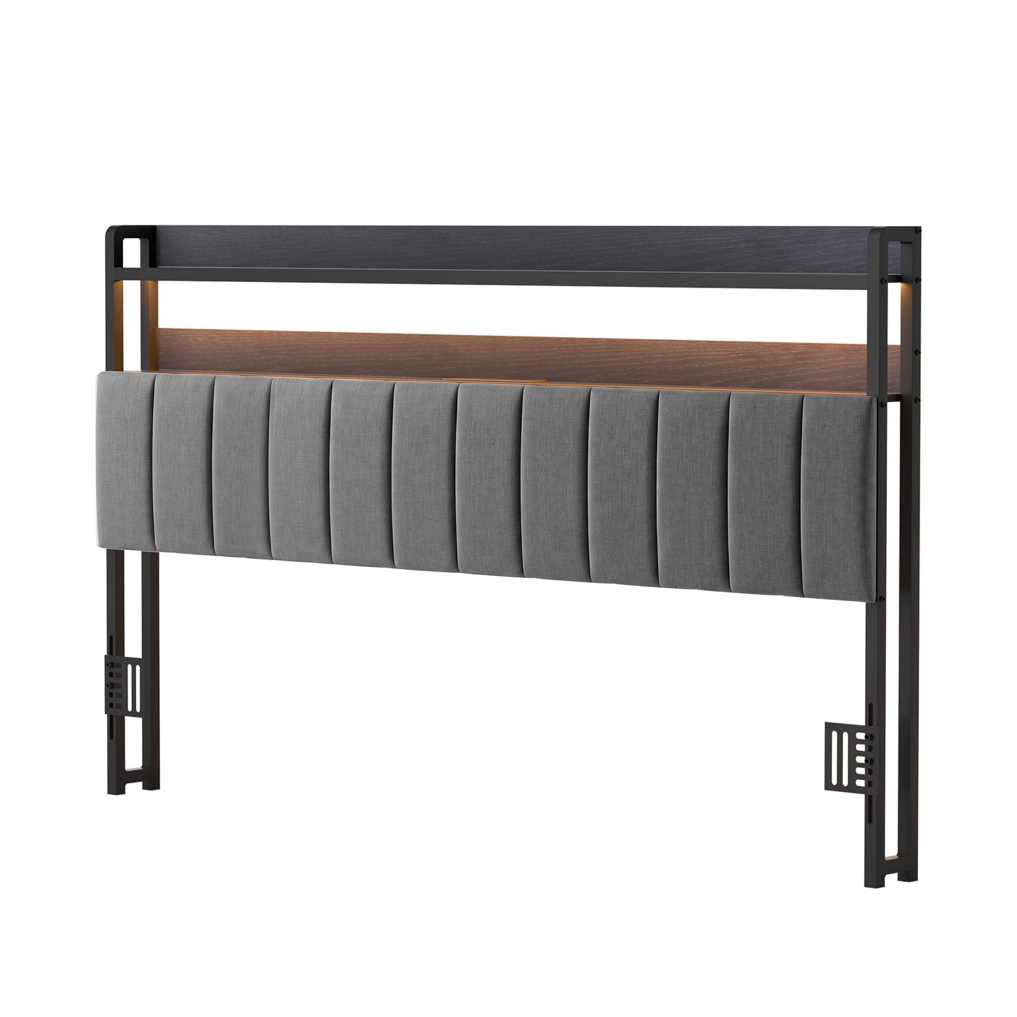 Artiss King Headboard Charging Station Storage LED Light Grey Upholstered