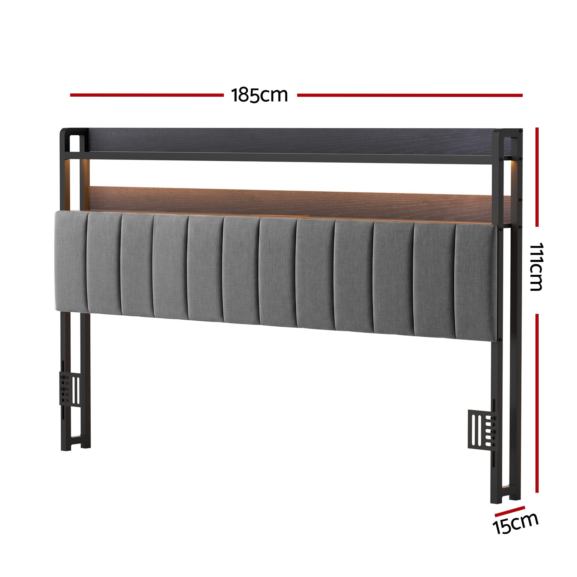Artiss King Headboard Charging Station Storage LED Light Grey Upholstered