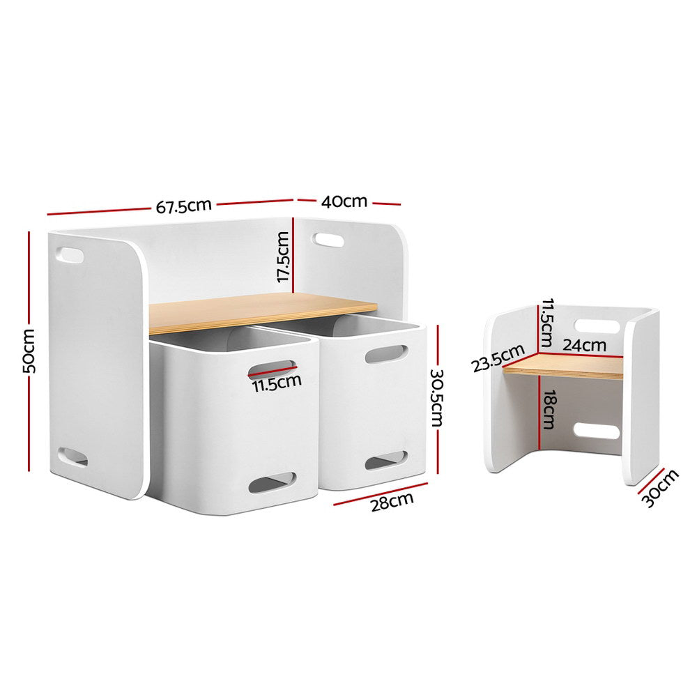 Keezi Kids Table and Chairs Set 3PCS Multifunctional Storage Desk White